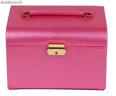 Pink PU de cuero caja de joyas con tres capas - Foto 4