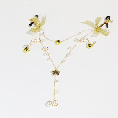 Pinza para pezones estilo collar con perlas florales y cascabeles - Foto 3
