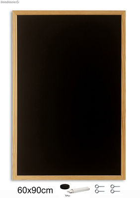 Pizarra negra con marco de madera (90 x 60 cm). Borrador y tiza - Sistemas David
