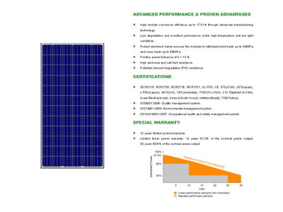 Placa solar fotovoltaica 250 W 30 años garantía