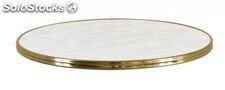 Plateau de table aspect marbre et cerclage laiton doré