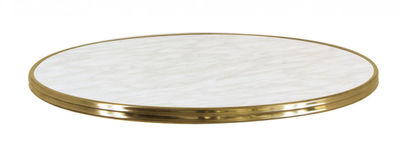 Plateau de table aspect marbre et cerclage laiton doré