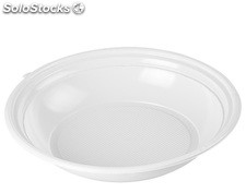 Plato de plástico hondo con lengüeta color blanco, 22 cm, caja 1400 unidades