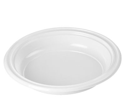 Plato de plástico hondo redondo color blanco, 20,5 cm, caja 1400 unidades