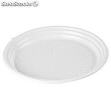 Plato de plástico llano con lengüeta color blanco, 22 cm, caja 1200 unidades