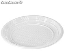Plato de plástico llano redondo color blanco, 22 cm, caja 1400 unidades