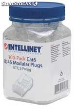 Plug modular RJ45 nuevo intellinet utp CAT6 multifilar bote con 100 piezas.