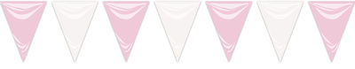 Pol. Bandera triangulo plastico rosa y blanco 20X30 cm, 25 mt