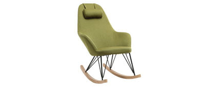 Poltrona relax - Sedia a dondolo tessuto verde gambe in metallo e frassino -