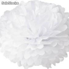 Pom-pom de seda blanco gigante. Pompones para decoración de bodas