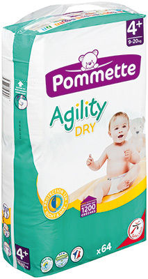 Couches Pommette Agility Dry Taille 4+ - 9/20 Kg - 1 paquet | Achetez sur  Everykid.com