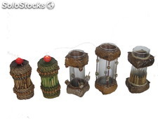 Portacandele lanterne filippine in bambù intrecciato e vetro. Stock 37-