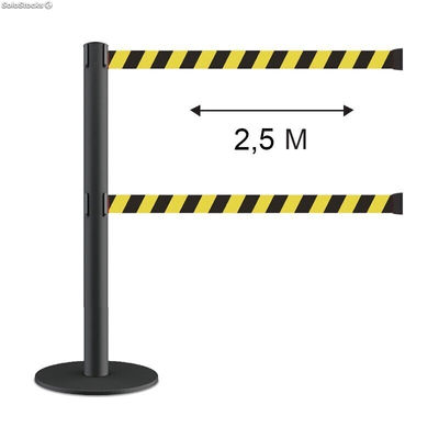 Poste separador doble cinta 2,5 metros retráctil (precaución) - Sistemas David