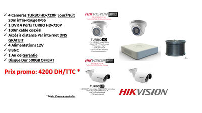 Prix Promotion 4 Cameras de surveillance turbo hd hikvision