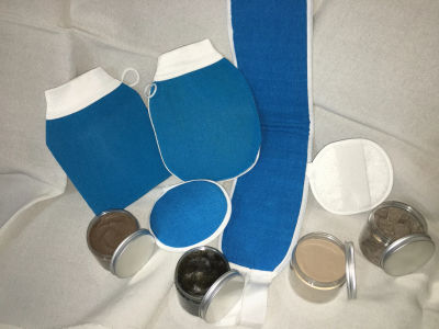 produits hammam et gants de gommage en kessa (corps, visage, dos)