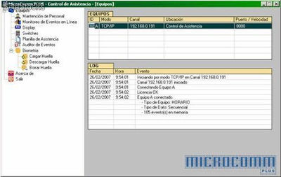 Programa de Comunicación Configuración y Gestión de los equipos Relojes Control de Asistencia MicroControl.