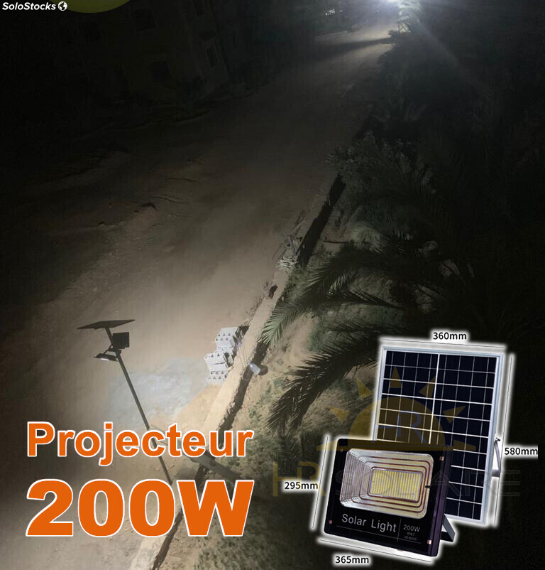 ☀️ Projecteur Solaire Extérieur Dimmable 200W AVANT 5700K