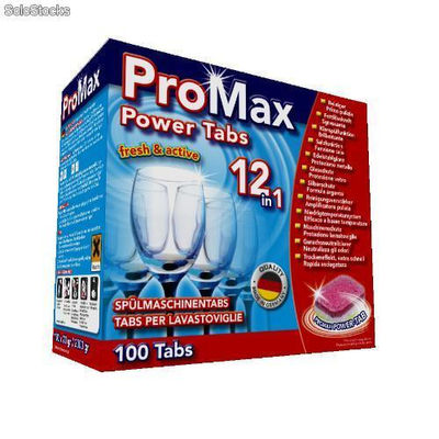 Promax Tab pastiglie lavastoviglie, Funzione 12 in 1, pacchetto 100 Tabs
