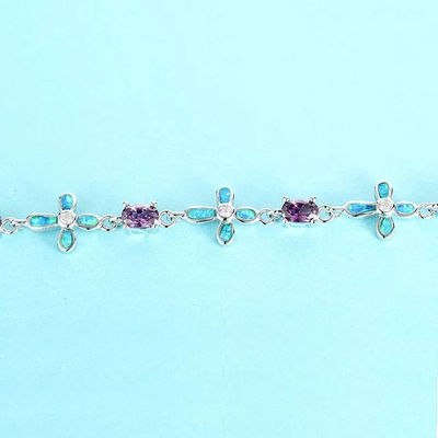 pulsera ópalos azules forma de cruz con circónes púrpuras de plata - Foto 4