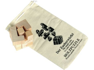 Puzzle CRAZY CUBE piezas de madera en bolsa de algodón