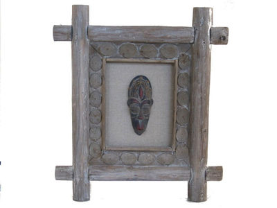 Quadri con maschere africane con cornici in legno rustico, Stock 42- - Foto 2