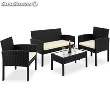 Rattanlounge DELUXE, 7 tlg. Sitzgruppe mit Glastisch