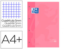 Recambio color 1 oxford din a4+ 80 hojas 90 gr cuadro 5 mm 4 taladros color rosa