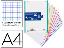 Recambio color oxford din A4 160 hojas 90 gr optik paper cuadro 5 mm 4 taladros