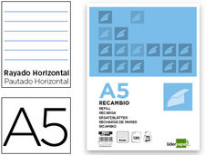 Recambio liderpapel a5 120 hojas 80g/m2 horizontal sin margen 6 taladros bandas