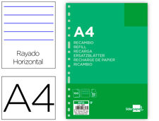 Recambio liderpapel din A4 100 hojas 60G/M2 horizontal sin margen 16 taladros