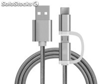 Reekin Kabel (2in1 MicroUSB &amp; usb-c) 1 Meter (Silber-Nylon)