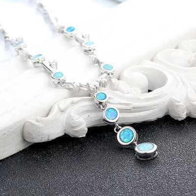 regalo de moda para mujer , collares de plata ley 925 con piedras Opal azules - Foto 2