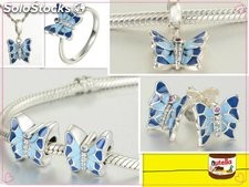 regalo joyería plata diseño de mariposa, pendientes+aretes+dije +colgante+anillo
