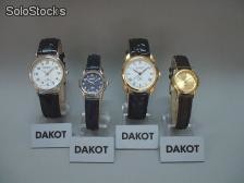 Reloj dakot análogo clasico con malla de cuero negro y marron - da 001