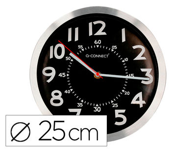 Reloj q-connect de pared metalico redondo 25 cm movimiento silencioso color