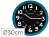 Reloj q-connect de pared plastico oficina redondo 30 cm color azul y esfera