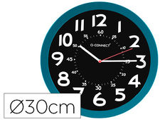 Reloj q-connect de pared plastico oficina redondo 30 cm color azul y esfera