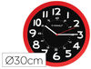 Reloj q-connect de pared plastico oficina redondo 30 cm color rojo y esfera