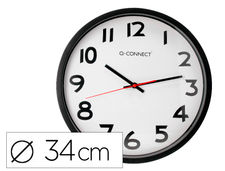Reloj q-connect de pared plastico oficina redondo 34 cm marco negro