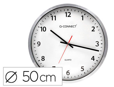 Reloj q-connect de pared plastico oficina redondo 50 cmmarco cromado