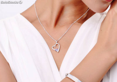 Rhodium-plated necklace with Cubic Zirconite. - Zdjęcie 2