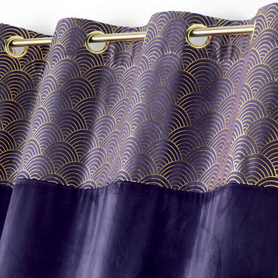 Rideau à oeillets 140 x 240 cm - velours - top imprimé - or duchesse violet - Photo 3
