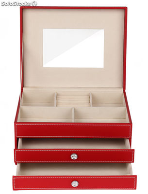 Rojo PU cuero caja de joyas con 3 capas - Foto 3