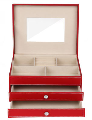 Rojo PU cuero caja de joyas con 3 capas - Foto 3