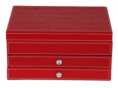 Rojo PU cuero caja de joyas con 3 capas - Foto 4