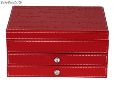 Rojo PU cuero caja de joyas con 3 capas - Foto 2