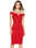Rojo real de lentejuelas Vestido a media pierna de encaje Bardot - 1