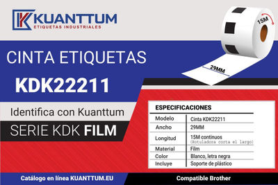 Rollo KDK22211 Etiqueta Film Blanco Letra Negra 29MM