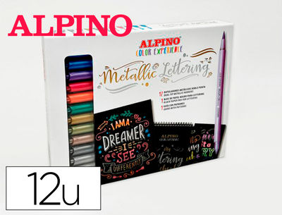 Rotulador alpino metallic lettering doble punta estuche de 12 unidades colores