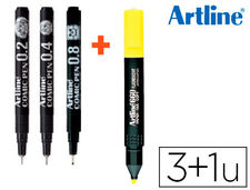 Rotulador artline comic pen calibrado micrometrico negro bolsa de 3 uds 0,2 0,4